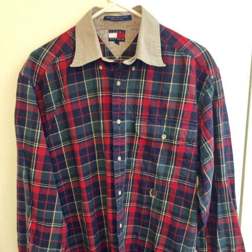 Rare Mens Tommy Hilfiger Plaid Shirt Long Sleeve Size Medium